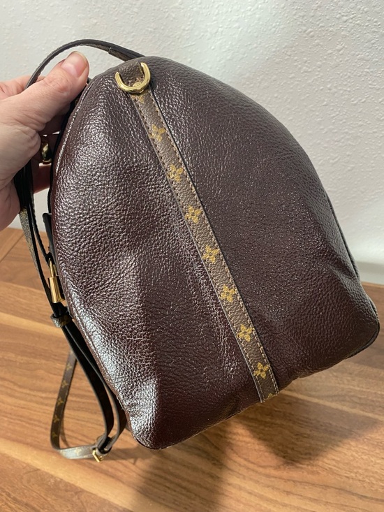 Dark Brown Leather Shoulder Bag with Monogram Straps - Picture 4 of 7